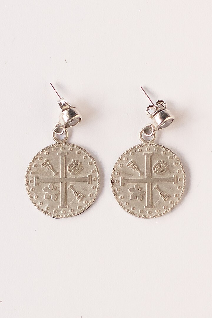 White Finish Inscribed Stud Earrings In Sterling Silver by URBANZAVERI at Pernia's Pop Up Shop
