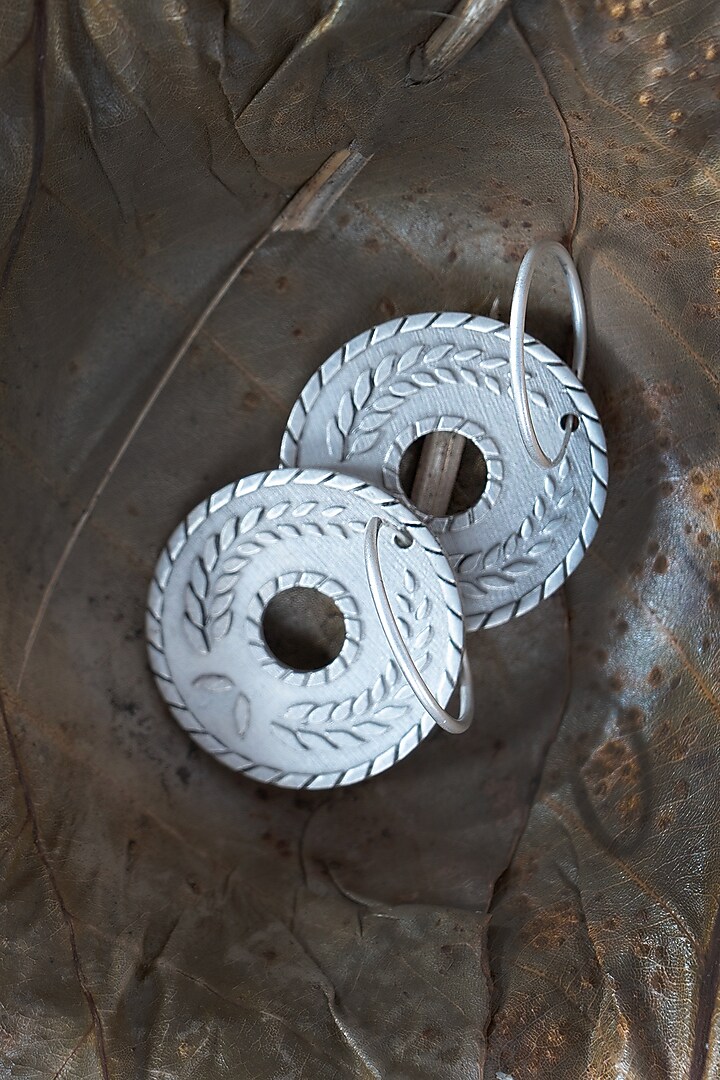 White Finish Wreath Hoop Earrings In Sterling Silver by URBANZAVERI at Pernia's Pop Up Shop