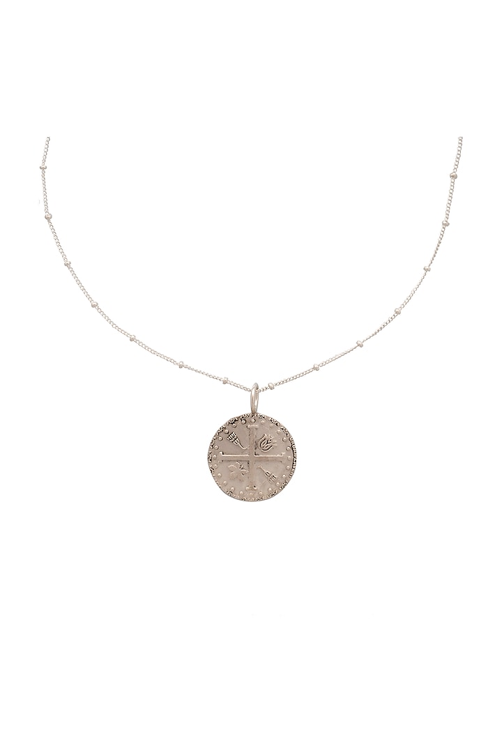 White Finish Inscribed Pendant Necklace In Sterling Silver by URBANZAVERI