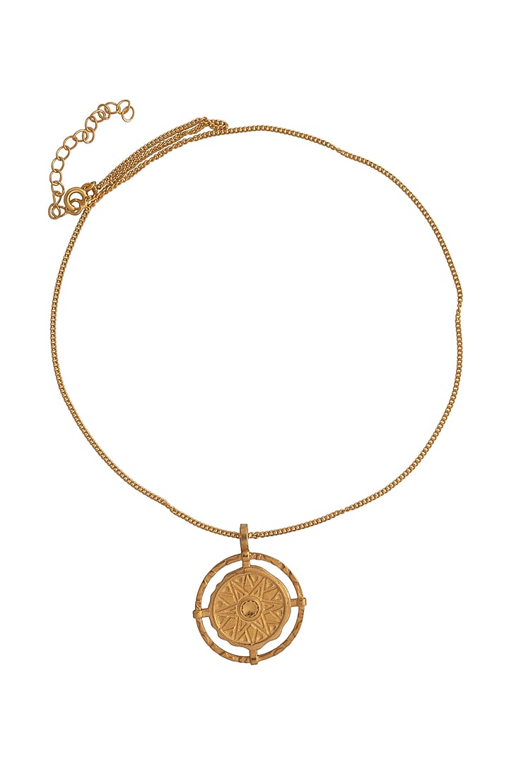 Gold Finish Inscribed Pendant Necklace In Sterling Silver by URBANZAVERI at Pernia's Pop Up Shop