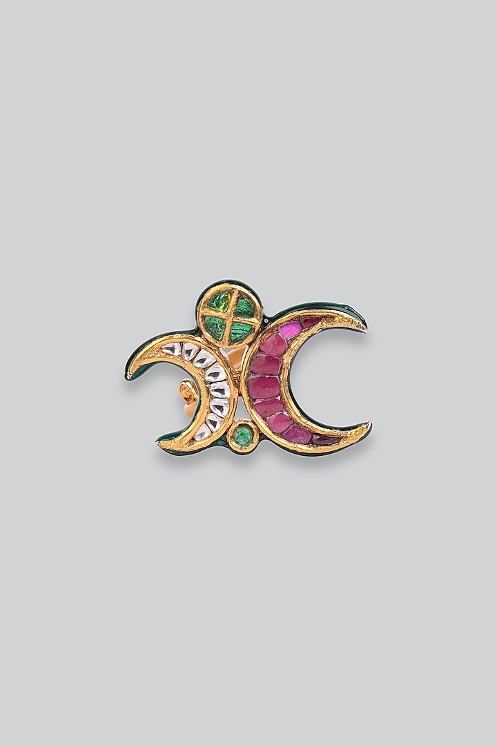 14kt Yellow Gold 24kt Natural Ruby & Emerald Polki Ring by UNCUT, by Aditi Amin at Pernia's Pop Up Shop