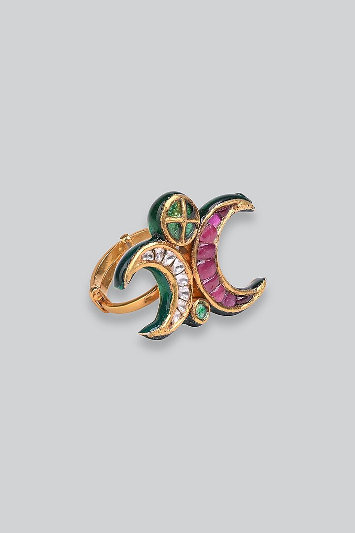 14kt Yellow Gold 24kt Natural Ruby & Emerald Polki Ring by UNCUT, by Aditi Amin at Pernia's Pop Up Shop
