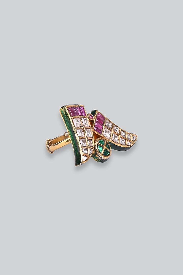 14kt Yellow Gold 24kt Natural Ruby & Emerald Polki Ring by UNCUT, by Aditi Amin at Pernia's Pop Up Shop