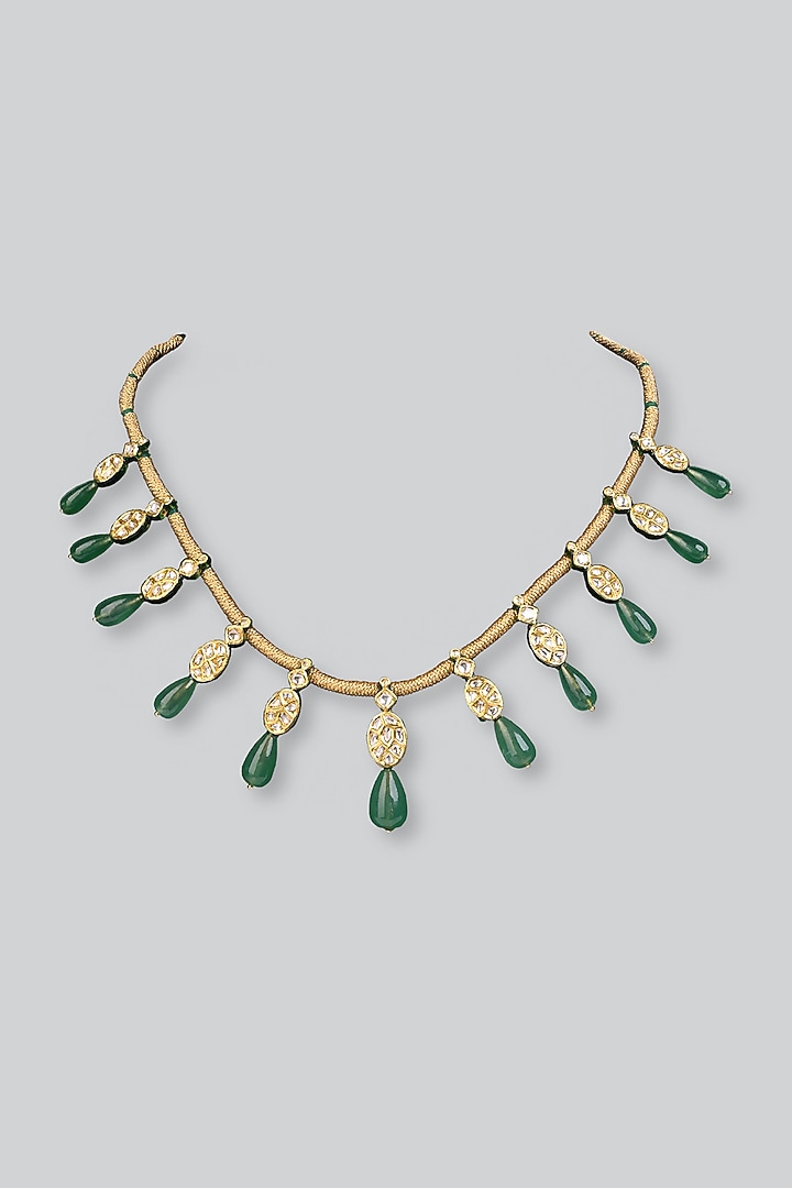 14kt Yellow Gold 24kt Natural Polki Diamond & Aventurine Stone Drop Necklace by UNCUT, by Aditi Amin at Pernia's Pop Up Shop