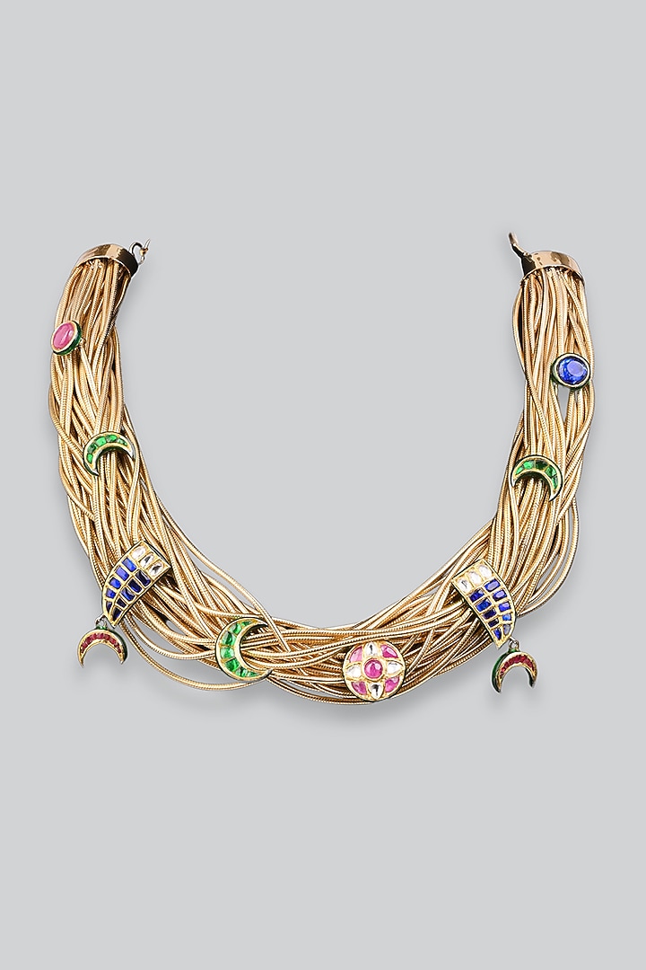 14kt Yellow Gold 24kt Natural Ruby & Emerald Polki Choker Necklace by UNCUT, by Aditi Amin at Pernia's Pop Up Shop