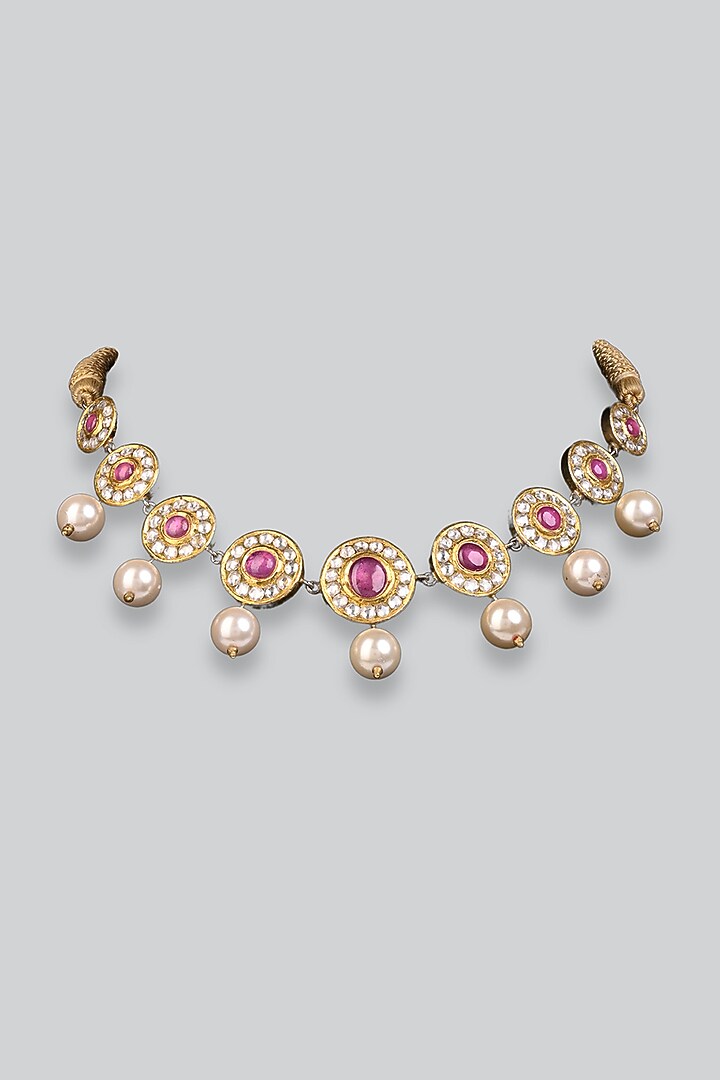 14kt Yellow Gold 24kt Natural Polki Diamond & Pearl Choker Necklace by UNCUT, by Aditi Amin at Pernia's Pop Up Shop