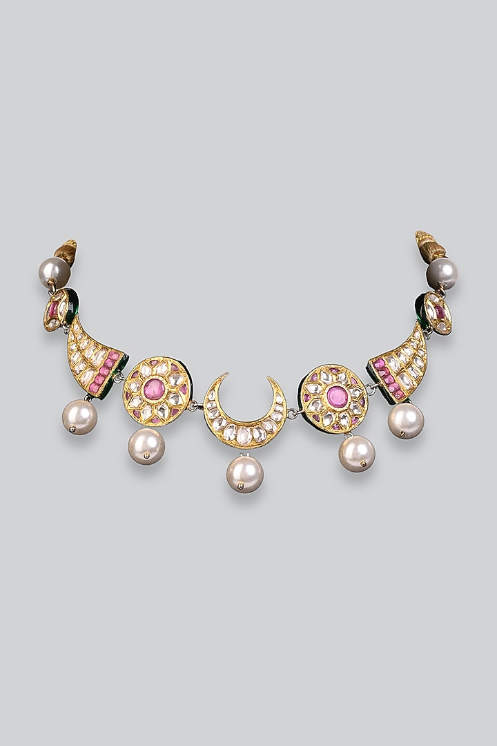 14kt Yellow Gold 24kt Natural Polki Diamond & Natural Ruby Choker Necklace by UNCUT, by Aditi Amin at Pernia's Pop Up Shop