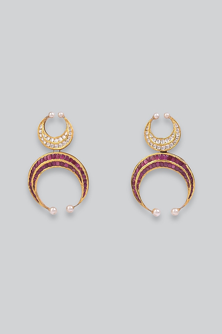 14kt Yellow Gold 24kt Natural Polki Diamond & Natural Ruby Stud Earrings by UNCUT, by Aditi Amin at Pernia's Pop Up Shop