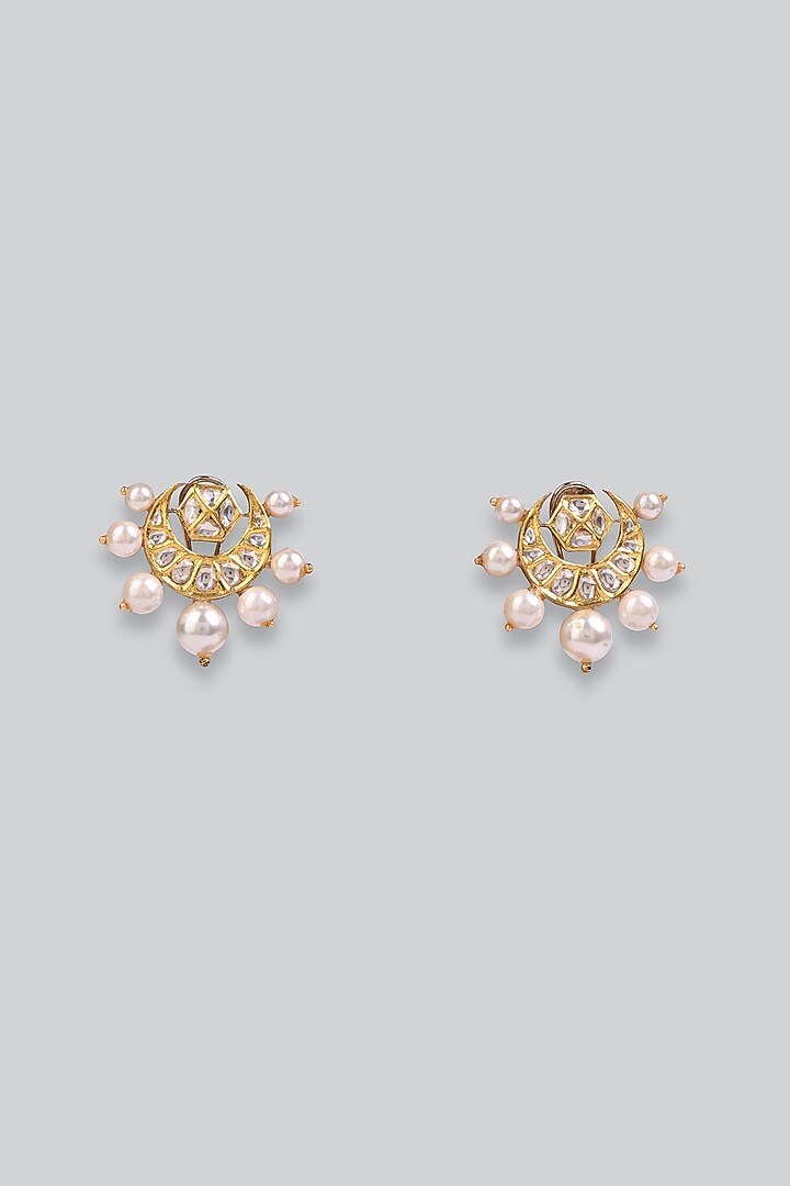 14kt Yellow Gold 24kt Natural Polki Diamond & Pearl Stud Earrings by UNCUT, by Aditi Amin at Pernia's Pop Up Shop
