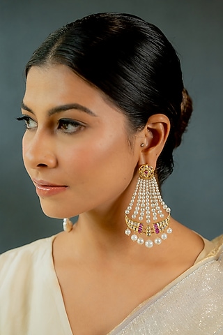 14kt Yellow Gold 24kt Natural Ruby & Polki Diamond Dangler Earrings by UNCUT, by Aditi Amin