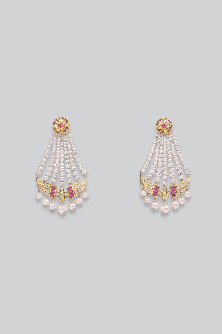 14kt Yellow Gold 24kt Natural Ruby & Polki Diamond Dangler Earrings by UNCUT, by Aditi Amin at Pernia's Pop Up Shop