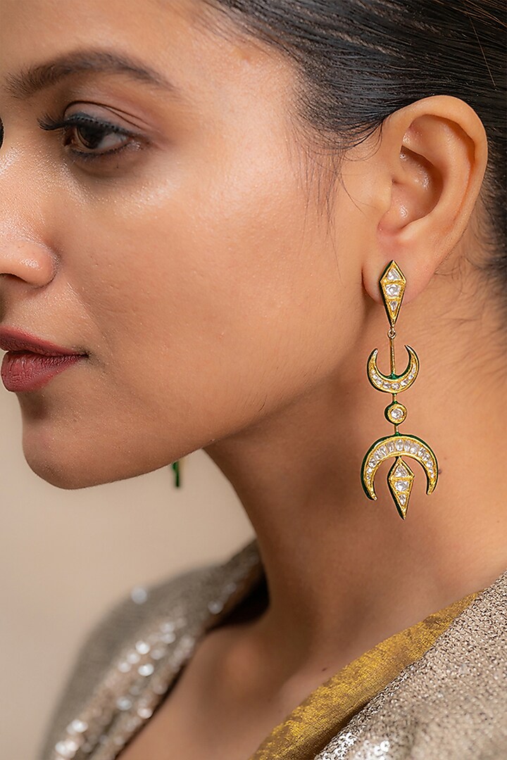 14kt Yellow Gold 24kt Natural Polki Diamond Dangler Earrings by UNCUT, by Aditi Amin at Pernia's Pop Up Shop