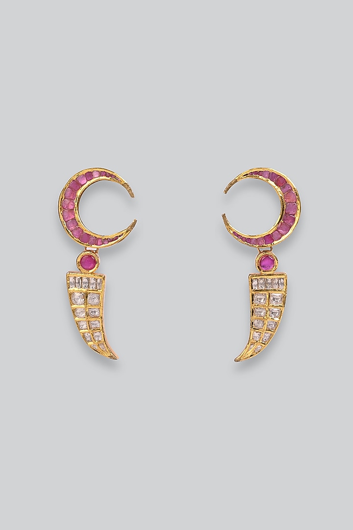 14kt Yellow Gold 24kt Natural Polki Diamond & Natural Ruby Stud Earrings by UNCUT, by Aditi Amin at Pernia's Pop Up Shop