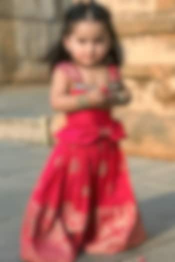 Pink Taffeta Silk Printed Bow Dress For Girls by UHA Kids at Pernia's Pop Up Shop