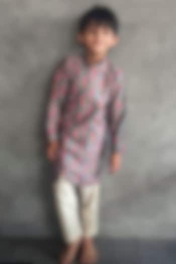 Multi-Colored Silk Blend Motif Printed Kurta Set For Boys by UHA Kids at Pernia's Pop Up Shop