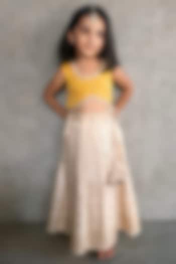 Beige Silk Blend Lehenga Set For Girls by UHA Kids at Pernia's Pop Up Shop