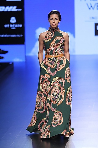 Green Droplet Digital Print Gown by 2524