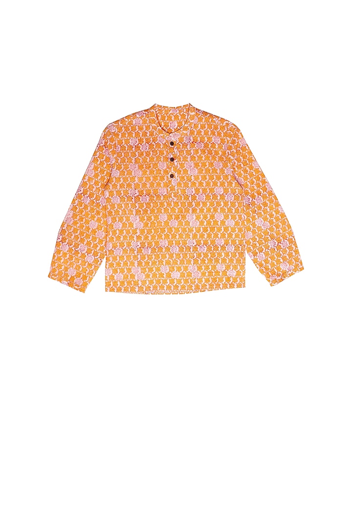 Yellow Block Printed Shirt For Boys by My Litte Lambs