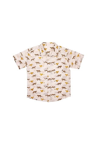 Beige Cotton Block Printed Shirt For Boys by My Litte Lambs