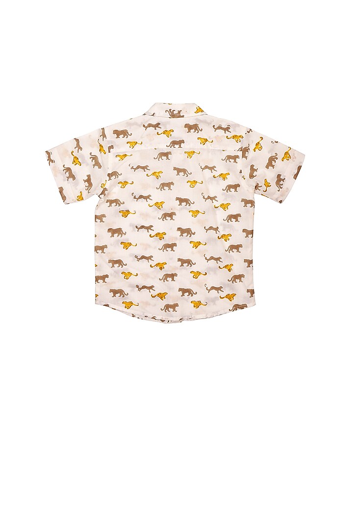 Beige Cotton Block Printed Shirt For Boys by My Litte Lambs at Pernia's Pop Up Shop