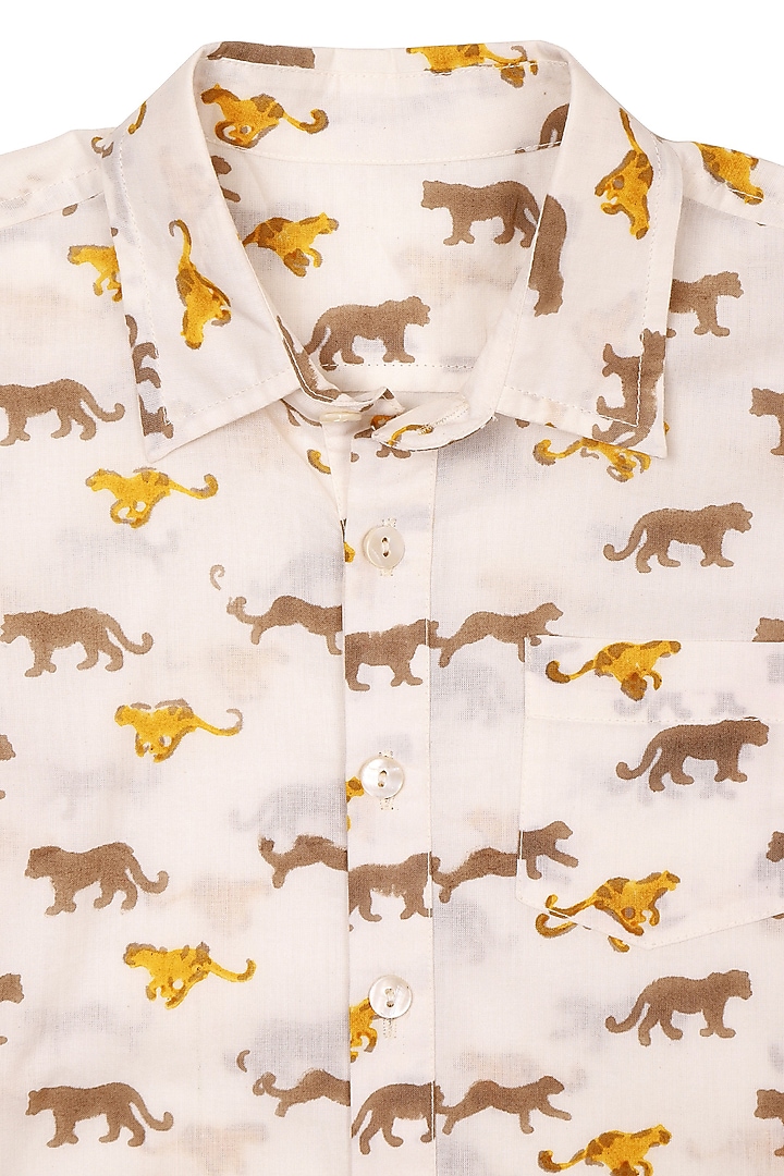 Beige Cotton Block Printed Shirt For Boys by My Litte Lambs at Pernia's Pop Up Shop