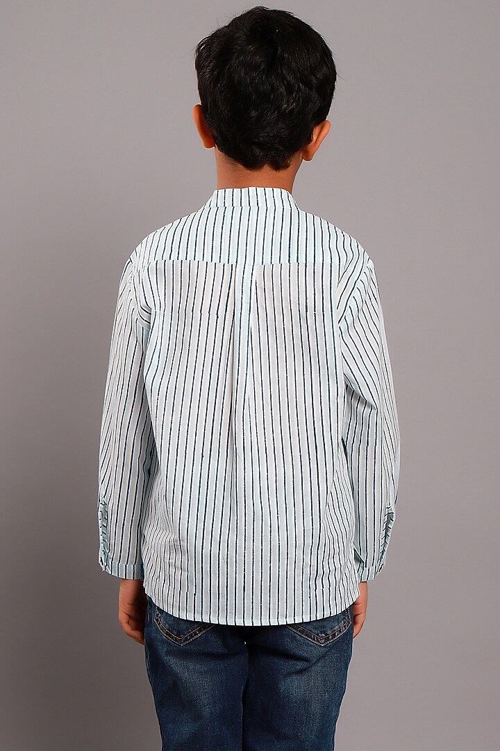 Powder Blue Cotton Block Printed Shirt For Boys by My Litte Lambs at Pernia's Pop Up Shop