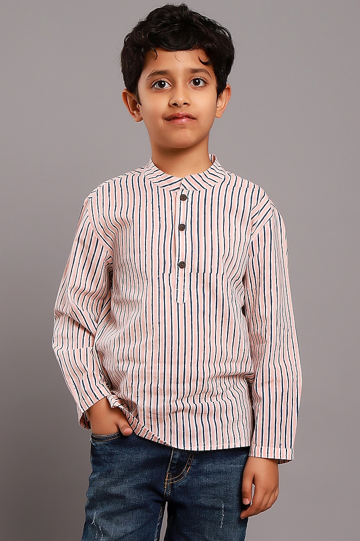 Dull Pink Cotton Block Printed Shirt For Boys by My Litte Lambs
