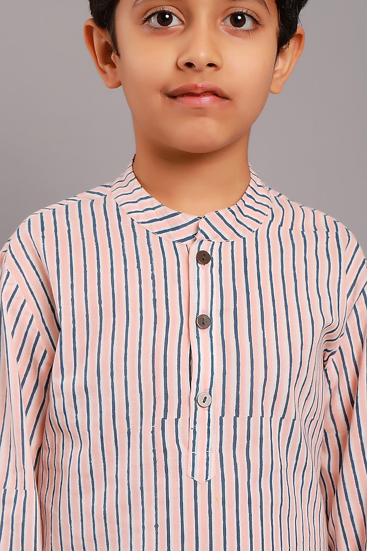 Dull Pink Cotton Block Printed Shirt For Boys by My Litte Lambs at Pernia's Pop Up Shop