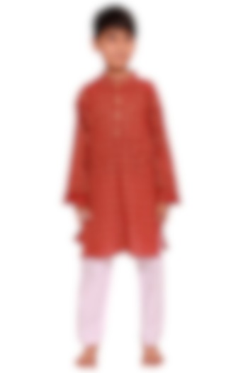 Red Cotton Kurta Set For Boys by My Litte Lambs