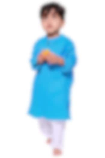 Turquoise Dobby Cotton Kurta Set For Boys by My Litte Lambs