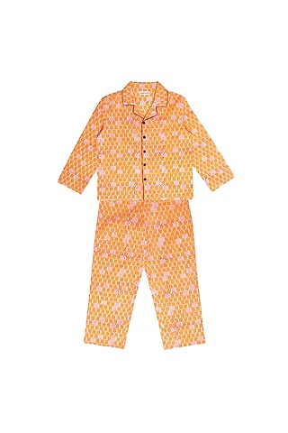 Yellow Block Printed Pant Set by My Litte Lambs