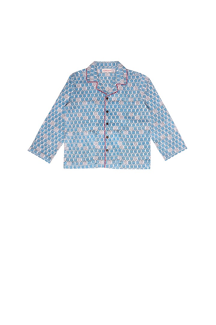 Powder Blue Block Printed Pant Set by My Litte Lambs at Pernia's Pop Up Shop