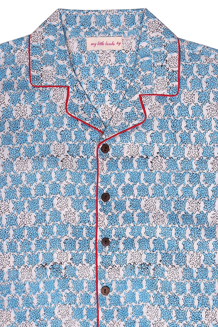 Powder Blue Block Printed Pant Set by My Litte Lambs at Pernia's Pop Up Shop