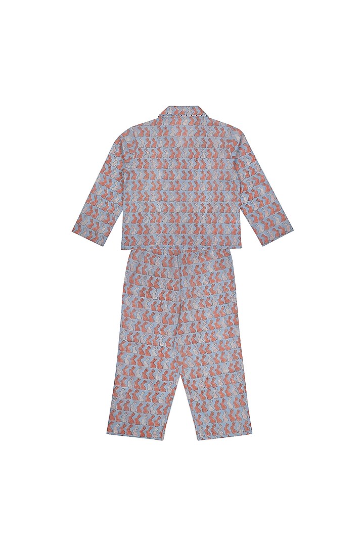 Dull Blue Block Printed Pant Set by My Litte Lambs at Pernia's Pop Up Shop