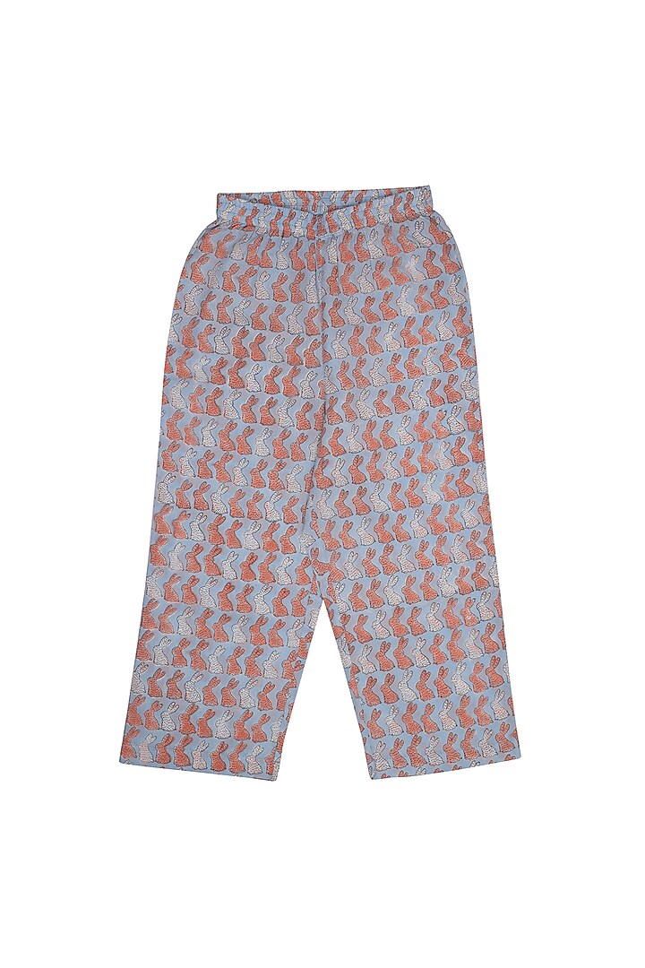 Dull Blue Block Printed Pant Set by My Litte Lambs at Pernia's Pop Up Shop
