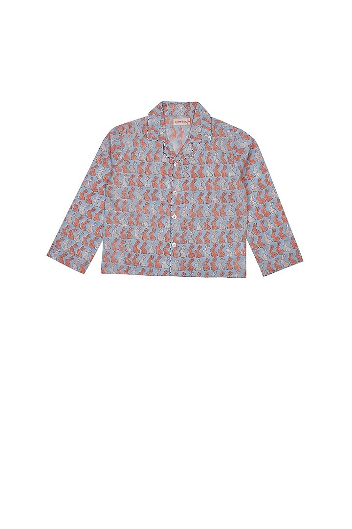 Dull Blue Block Printed Pant Set by My Litte Lambs at Pernia's Pop Up Shop