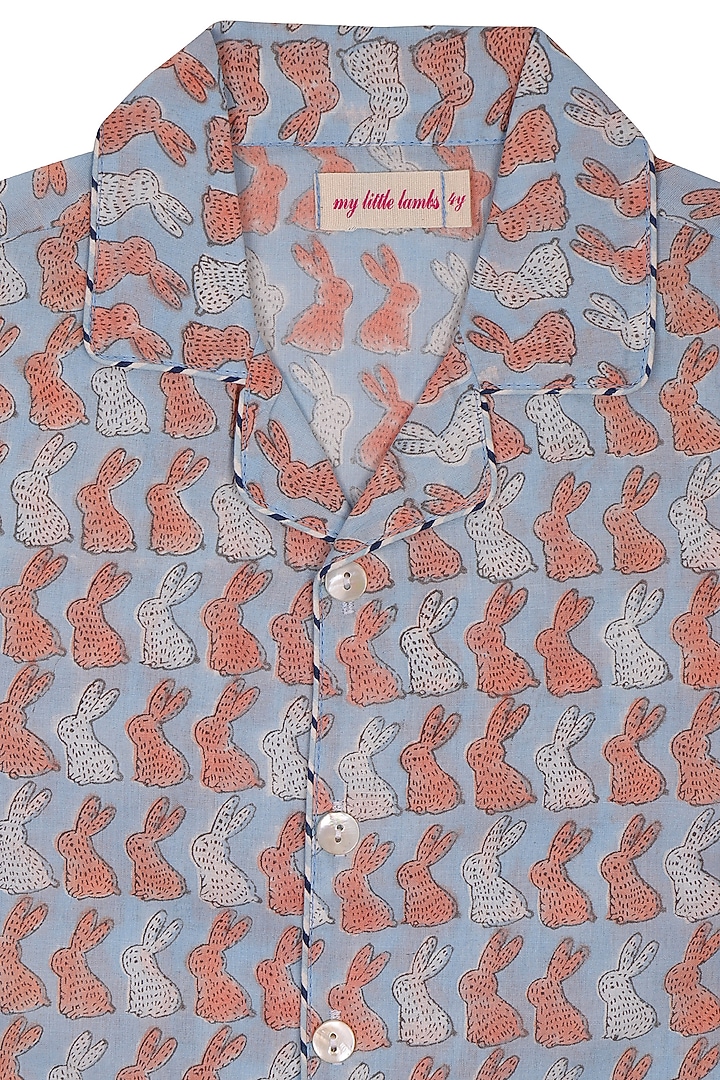 Dull Blue Block Printed Pant Set by My Litte Lambs at Pernia's Pop Up Shop