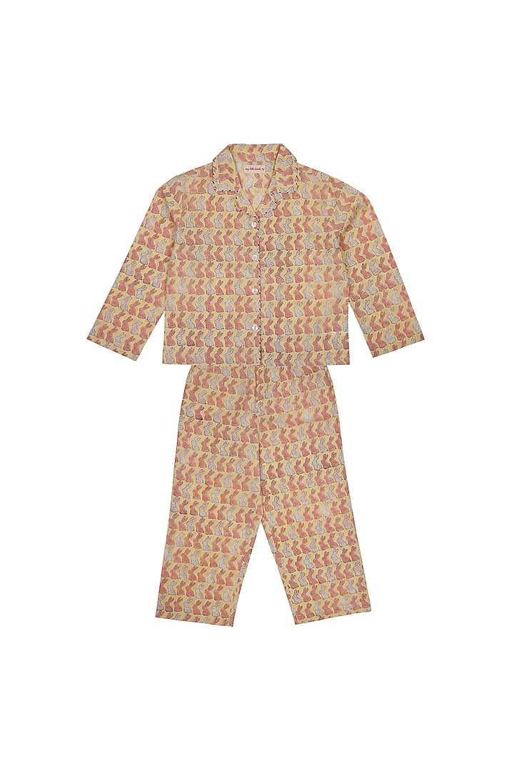 Yellow Cotton Block Printed Pant Set by My Litte Lambs at Pernia's Pop Up Shop