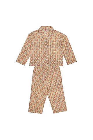 Yellow Cotton Block Printed Pant Set by My Litte Lambs