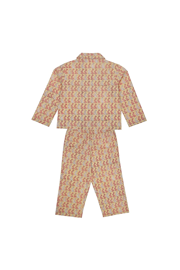 Yellow Cotton Block Printed Pant Set by My Litte Lambs at Pernia's Pop Up Shop