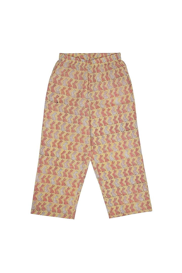 Yellow Cotton Block Printed Pant Set by My Litte Lambs at Pernia's Pop Up Shop