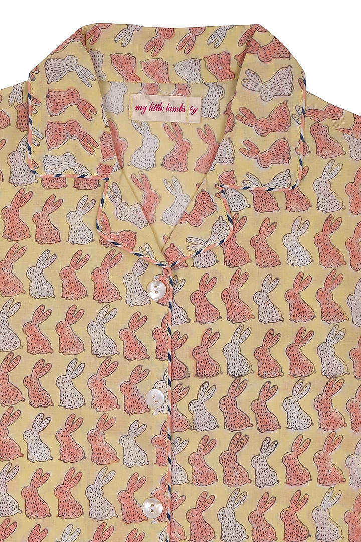 Yellow Cotton Block Printed Pant Set by My Litte Lambs at Pernia's Pop Up Shop