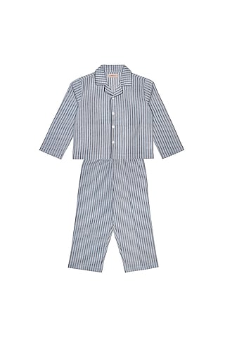 Blue Cotton Block Printed Pant Set by My Litte Lambs