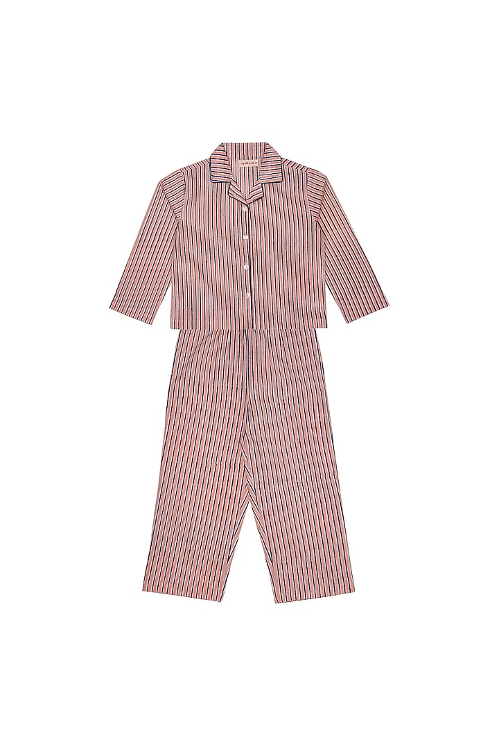 Pink Cotton Block Printed Pant Set by My Litte Lambs at Pernia's Pop Up Shop