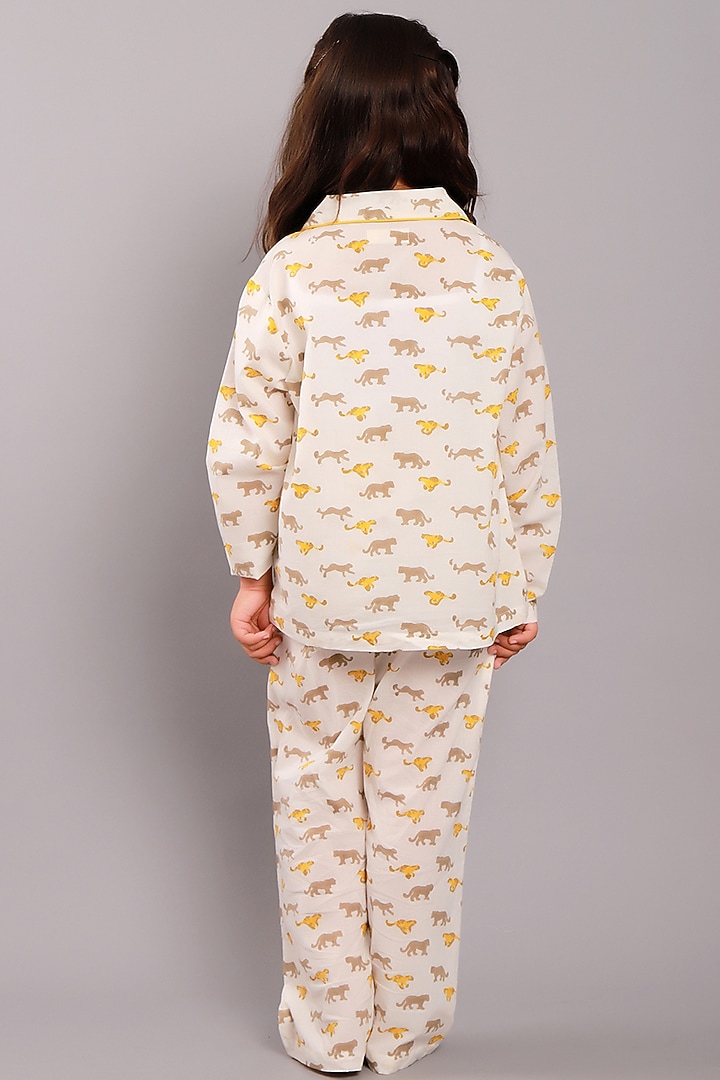 Beige Cotton Block Printed Pant Set by My Litte Lambs at Pernia's Pop Up Shop