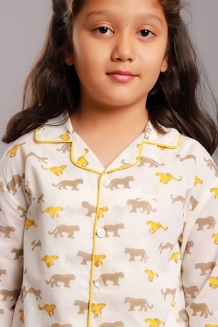 Beige Cotton Block Printed Pant Set by My Litte Lambs at Pernia's Pop Up Shop