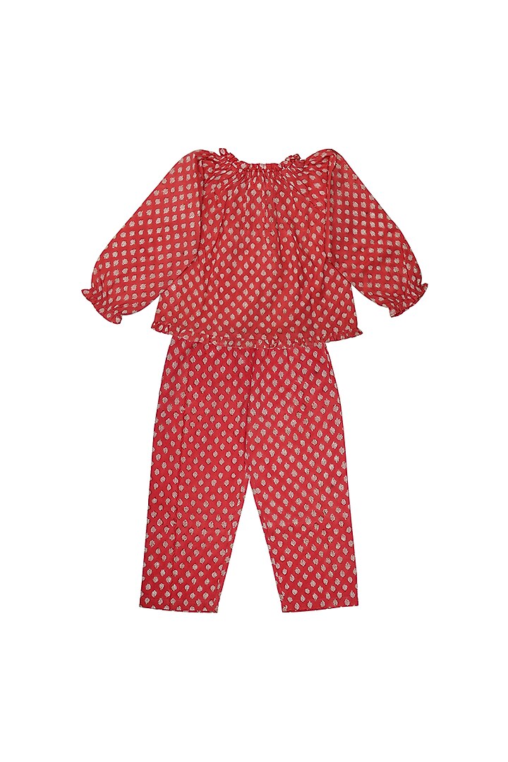 Coral Block Printed Pant Set For Girls by My Litte Lambs at Pernia's Pop Up Shop