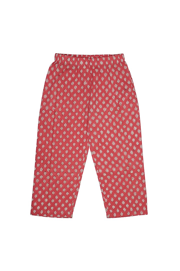 Coral Block Printed Pant Set For Girls by My Litte Lambs at Pernia's Pop Up Shop