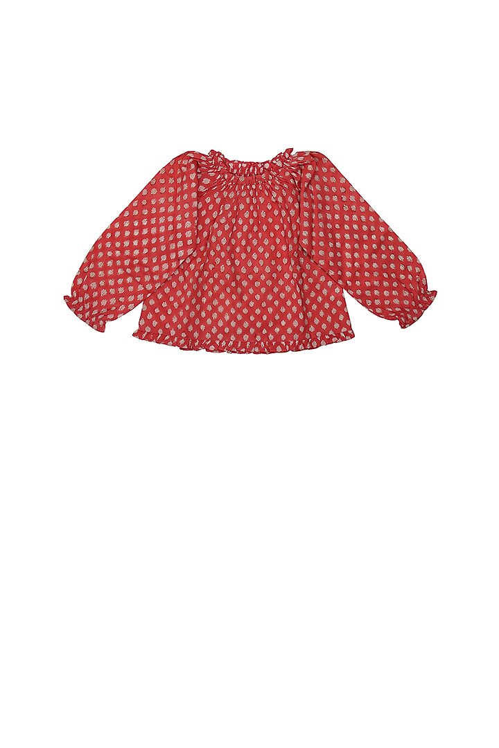 Coral Block Printed Pant Set For Girls by My Litte Lambs at Pernia's Pop Up Shop