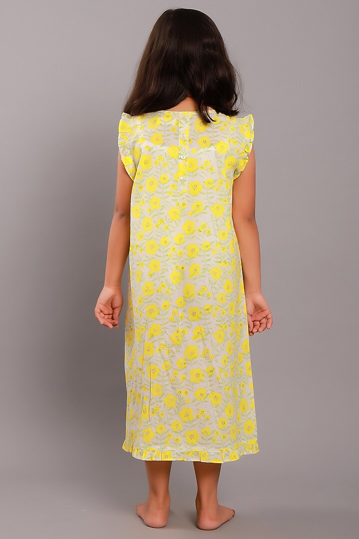 Pale Yellow Block Printed Maxi Dress For Girls by My Litte Lambs at Pernia's Pop Up Shop
